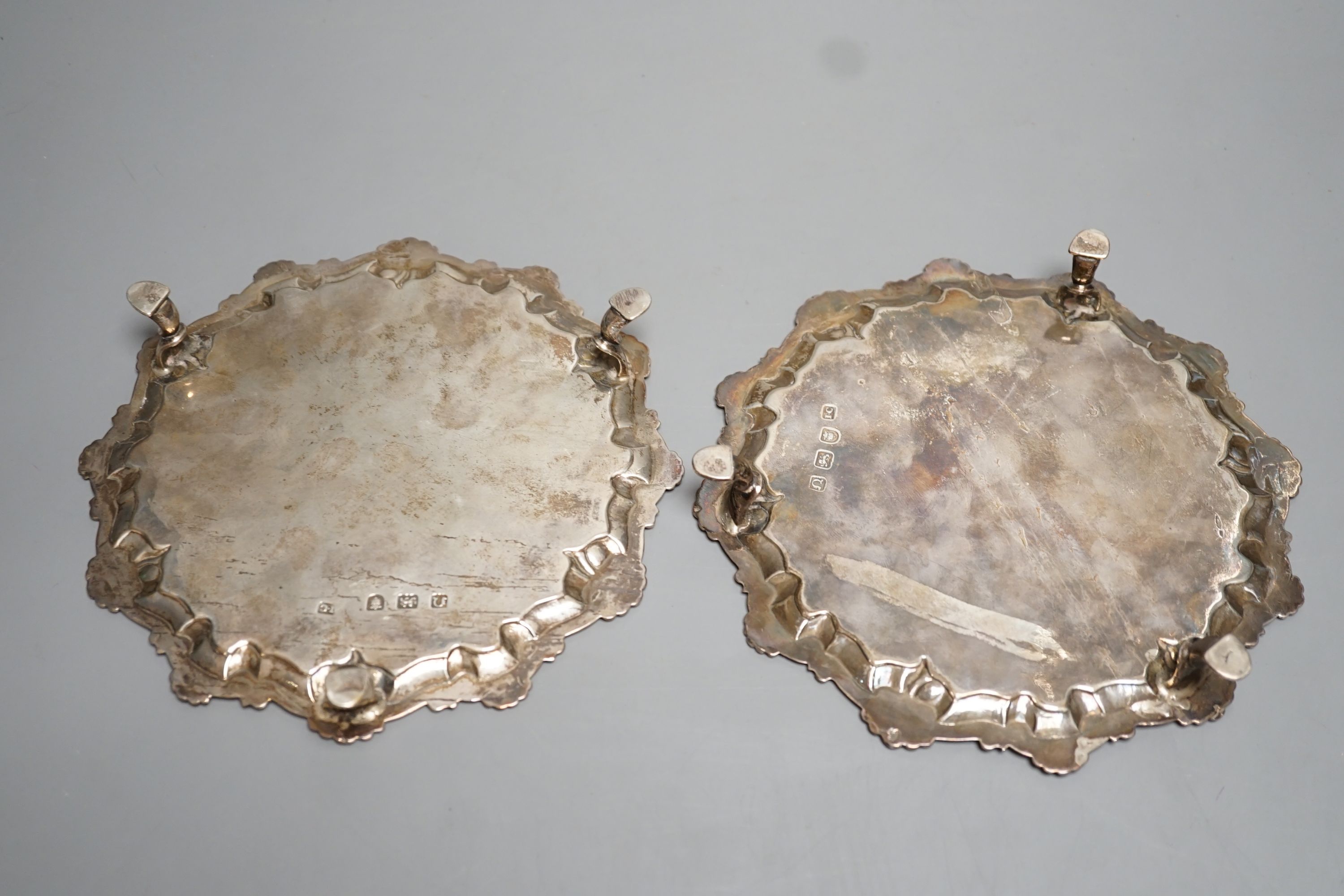 A pair of George III silver waiters, by John Cox, (a.f.)